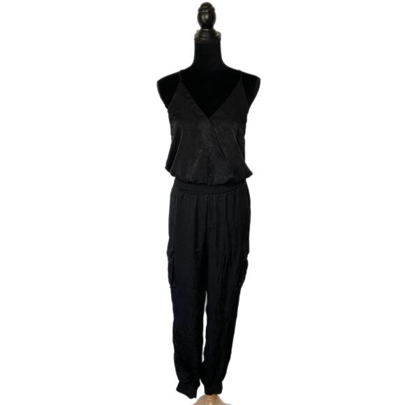 Acoa Silky Black Cargo Jumpsuit - Women's Size Small - Picture 1 of 4